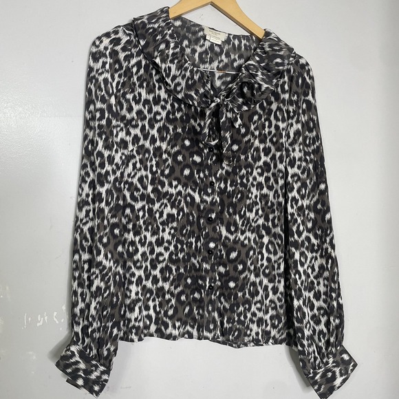 $295 KATE SPADE Vintage 'Lynette' Leopard Print Silk Ruffled Blouse Shirt Top 8 - Picture 2 of 6